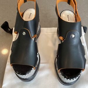 Proenza Schouler leather platform sandals black and white US 8